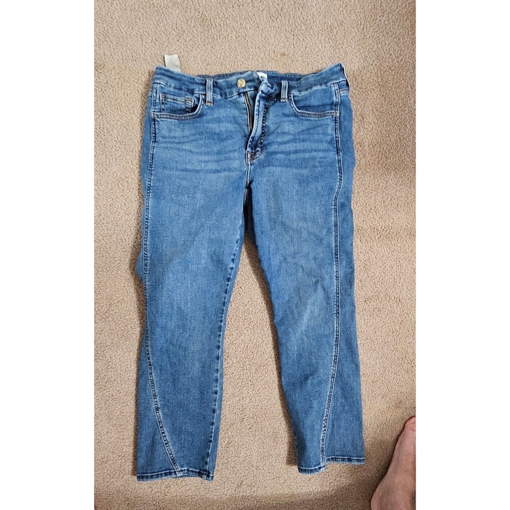 Jen7 For All Mankind Womens Ankle Straight Jeans Robin Blue Twisted Outseam 30W